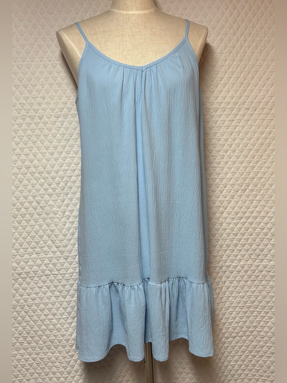 Light Blue Spaghetti Strap Ruffle-Hem Swim Cover Up